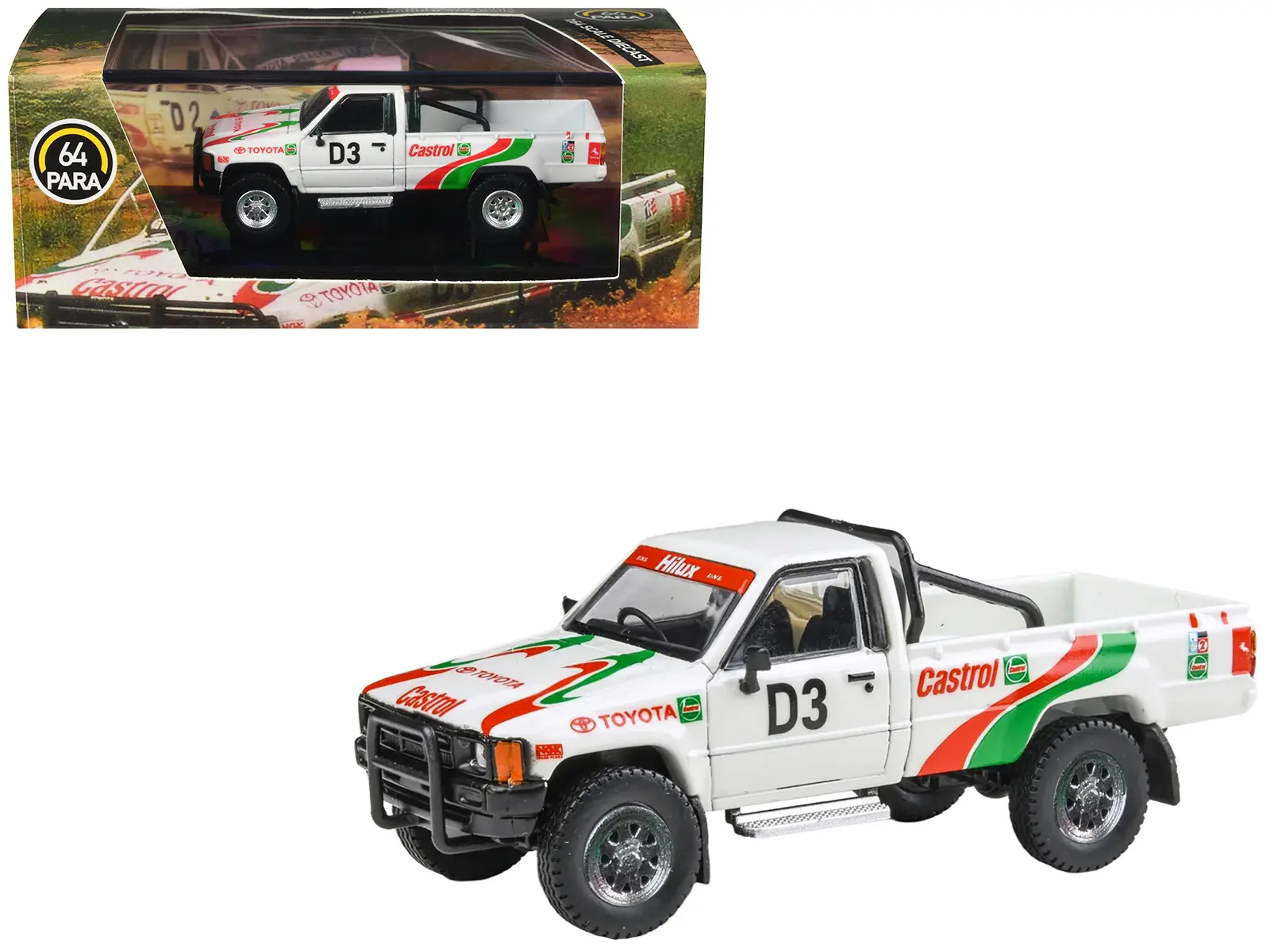 Toyota Hilux Pickup #D3 "Castrol" White with Graphics "Rustenburg 400 Rally" (1995) 1/64 Diecast Model Car by Paragon