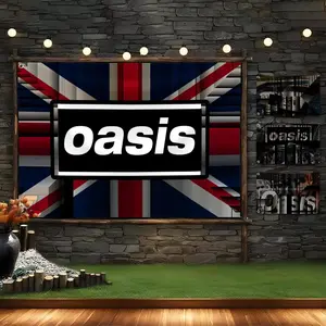 Famous Rock Band O-Oasis Flags European Minimalist Wall Flag Aesthetic Room Decor – HD Premium Knit Polyester | Fade-Resistant Vivid Print | Lightweight Durable Hanging Tapestry for Bedroom, Home, Garden, Shop & Party Events