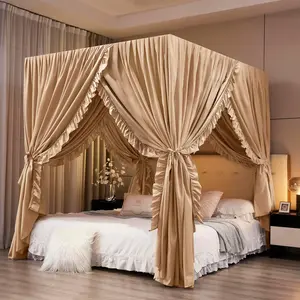 Canopy Bed Curtains Queen Size, Royal Breathable Private Space Elegant Bed Curtains Bedroom Decor for Adults, Champagne