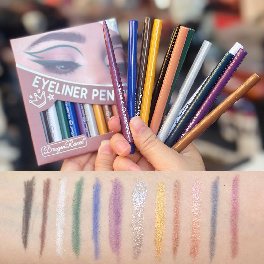 12 Pcs Waterproof Long-Lasting Bold Colors Eyeliner Pencil Set, Eyeliner Cosmetic for Trend Eye Art, Creative Eye Makeup Supplies