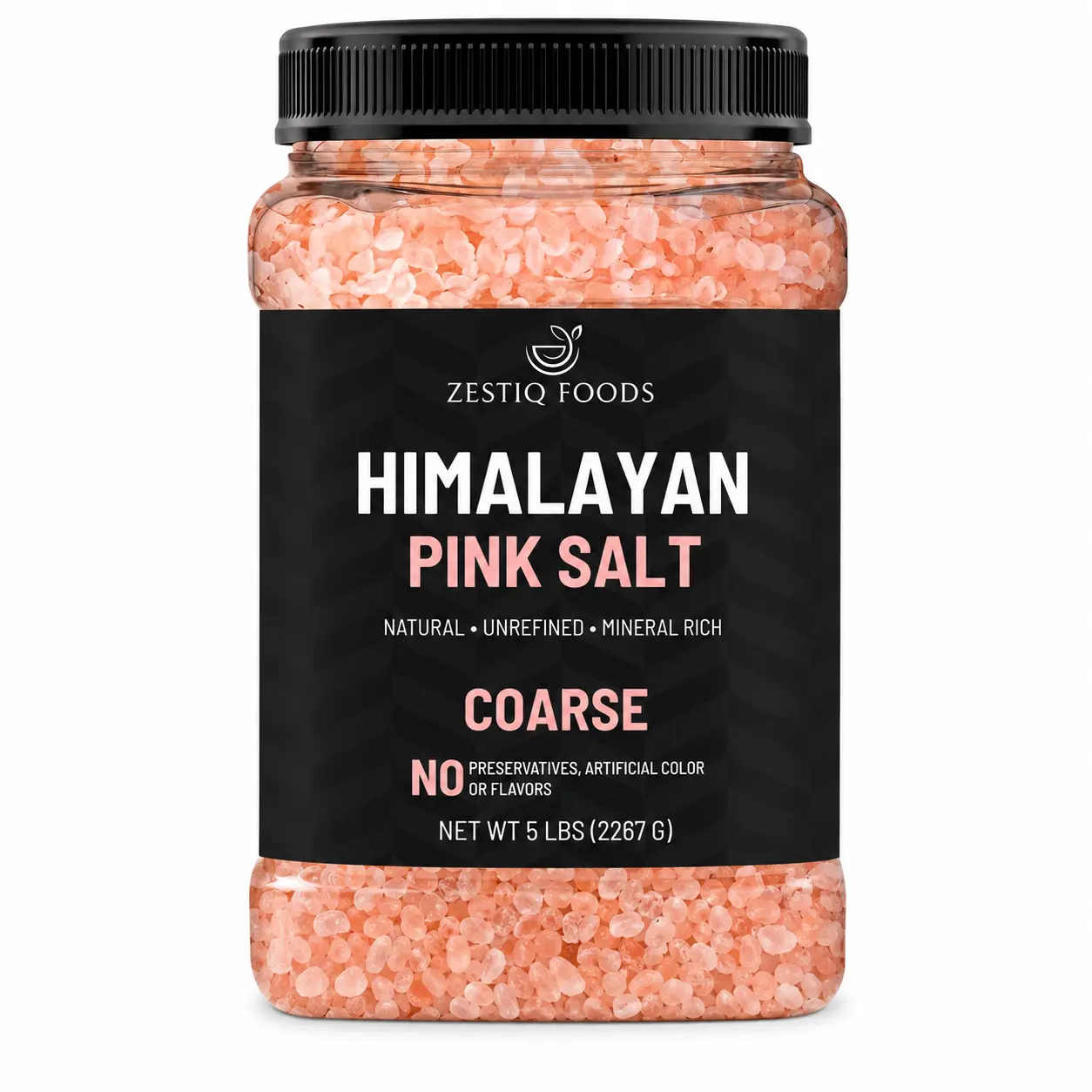 Zestiq Foods 100% Pure Himalayan Pink Salt Coarse grain, 5 lbs  Jar – 100% Natural, Pure & Unrefined Gourmet Cooking Salt
