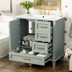 30" Bathroom Vanity , Modern Bathroom Cabinet with Sink Combo Set, Bathroom Storage Cabinet with a Soft Closing Door and 3 Drawers, Solid Wood Frame(Green)   WL RR