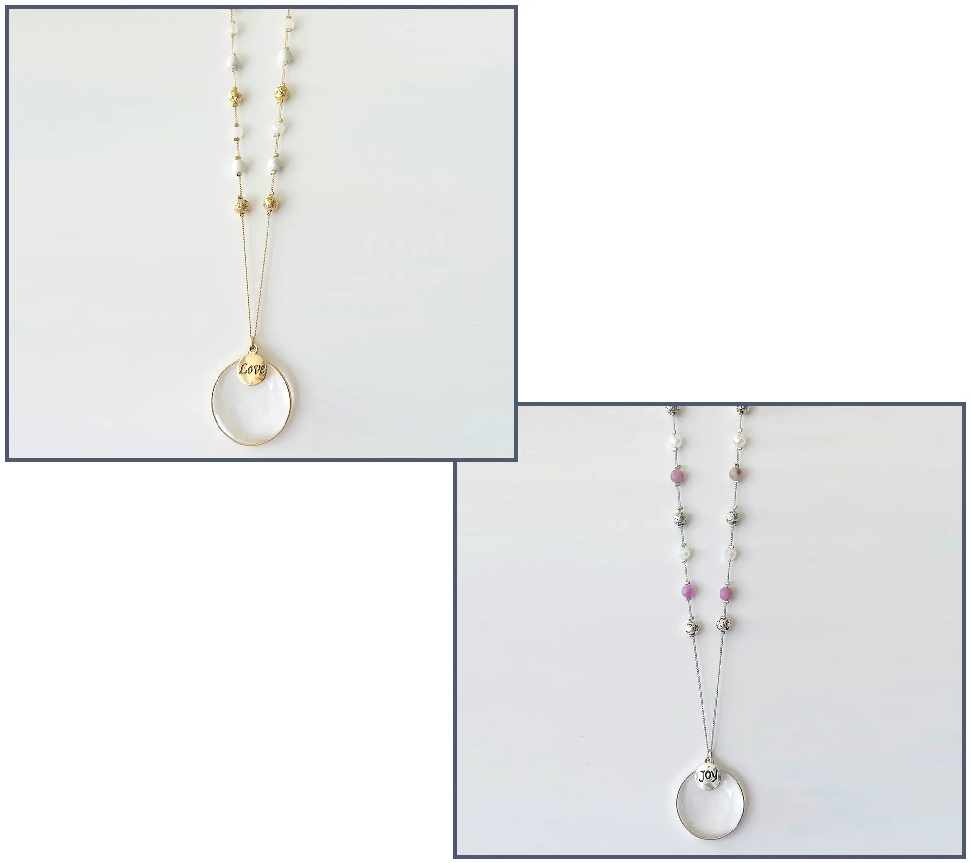 S/2 Magnifier Lava & Gemstone Neck Pendants in Organza Bags