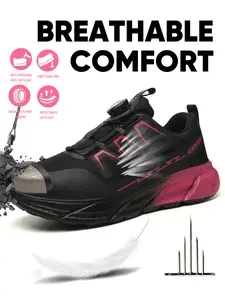 Women's Safety Shoes, Knob Lace-Up Design, Thickened Steel Toe, Comfortable Breathable Anti-Smash Anti-Puncture, Suitable for Construction Sites Walking Shoes, Work Safety Sneakers