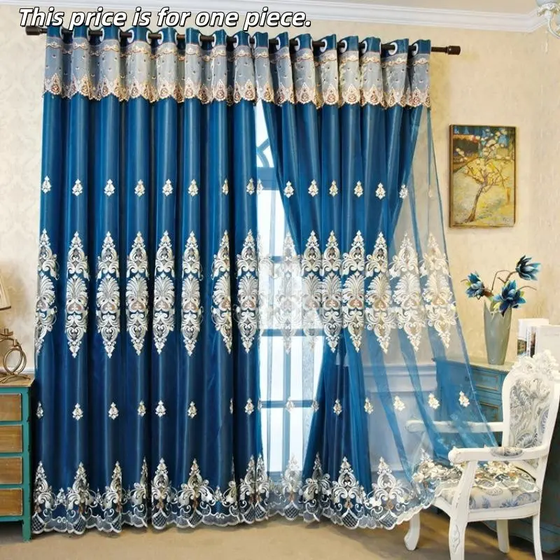 1PC European Style Blackout Home Decorative Curtain, Luxury Embroidered Chenille Fabric, High-End Finished Window Covering for Bedroom & Living Room