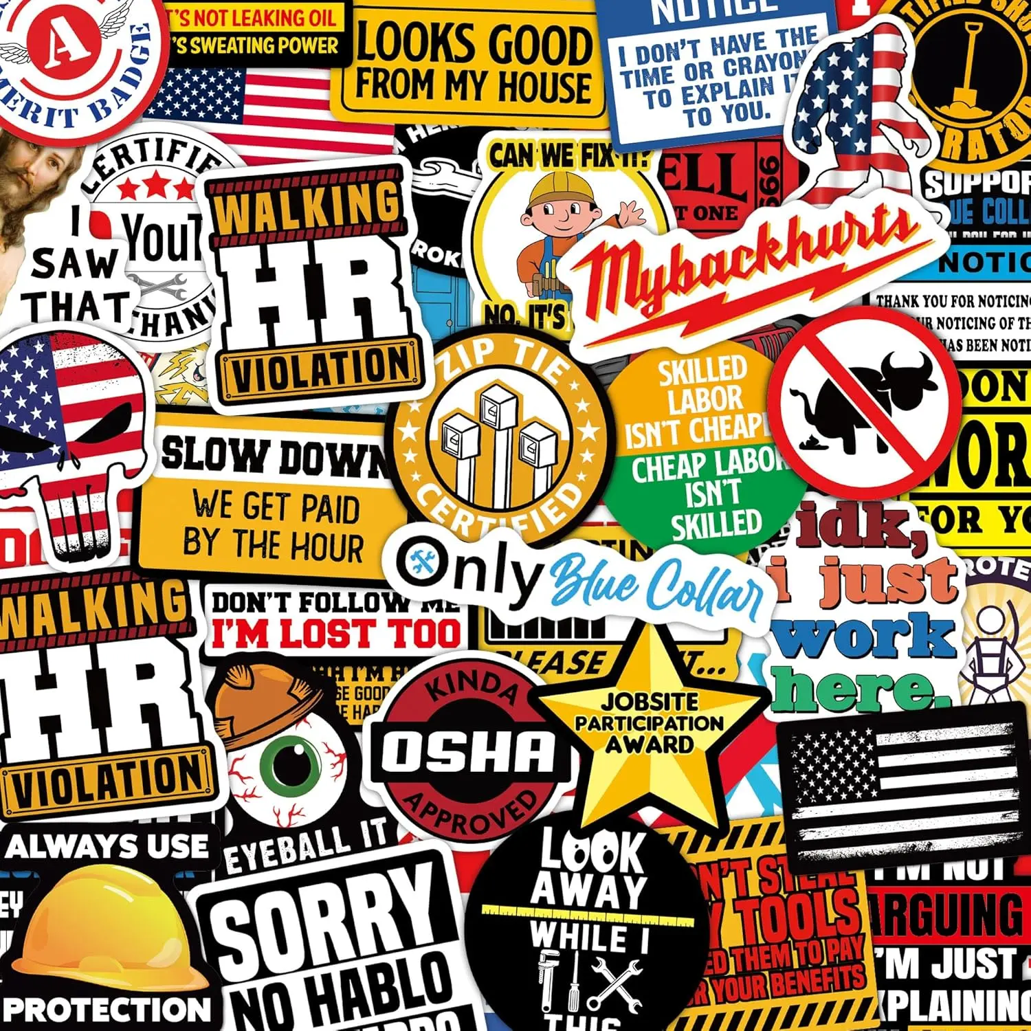 306 PCS Funny Hard Hat Sticker Pack for Adults - Waterproof Vinyl for Welding Helmet, Tool Box, Construction, Electrician, Mechanic Tools - Blue Collar Accessories
