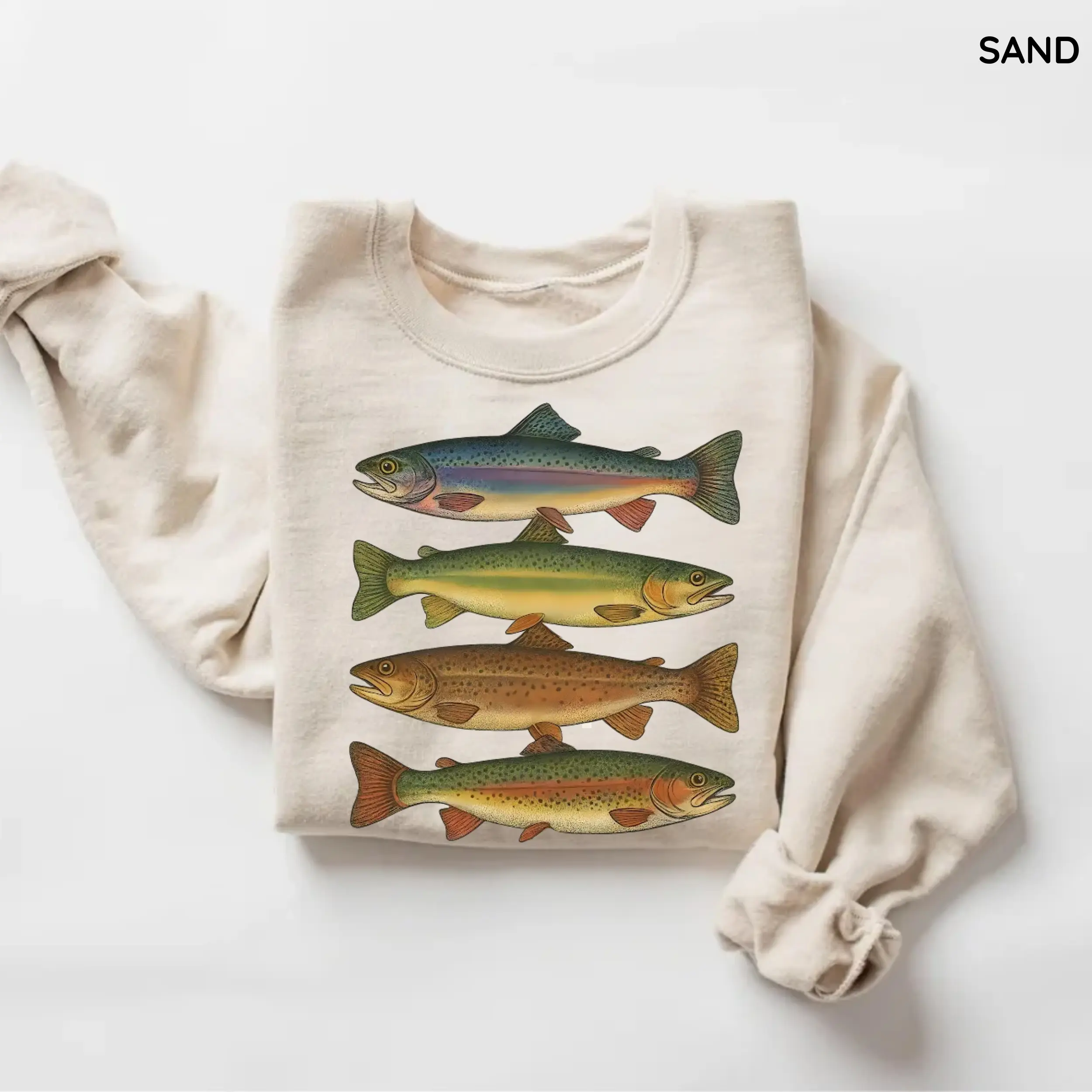 Trout Fish Sweatshirt, Vintage Fish Sweatshirt, Retro Fish Sweater, Fishing Sweatshirt, Fishermen, Rainbow Trout Fishing Sweater, Fishing Lover, Gift For Her, Cotton Fabric