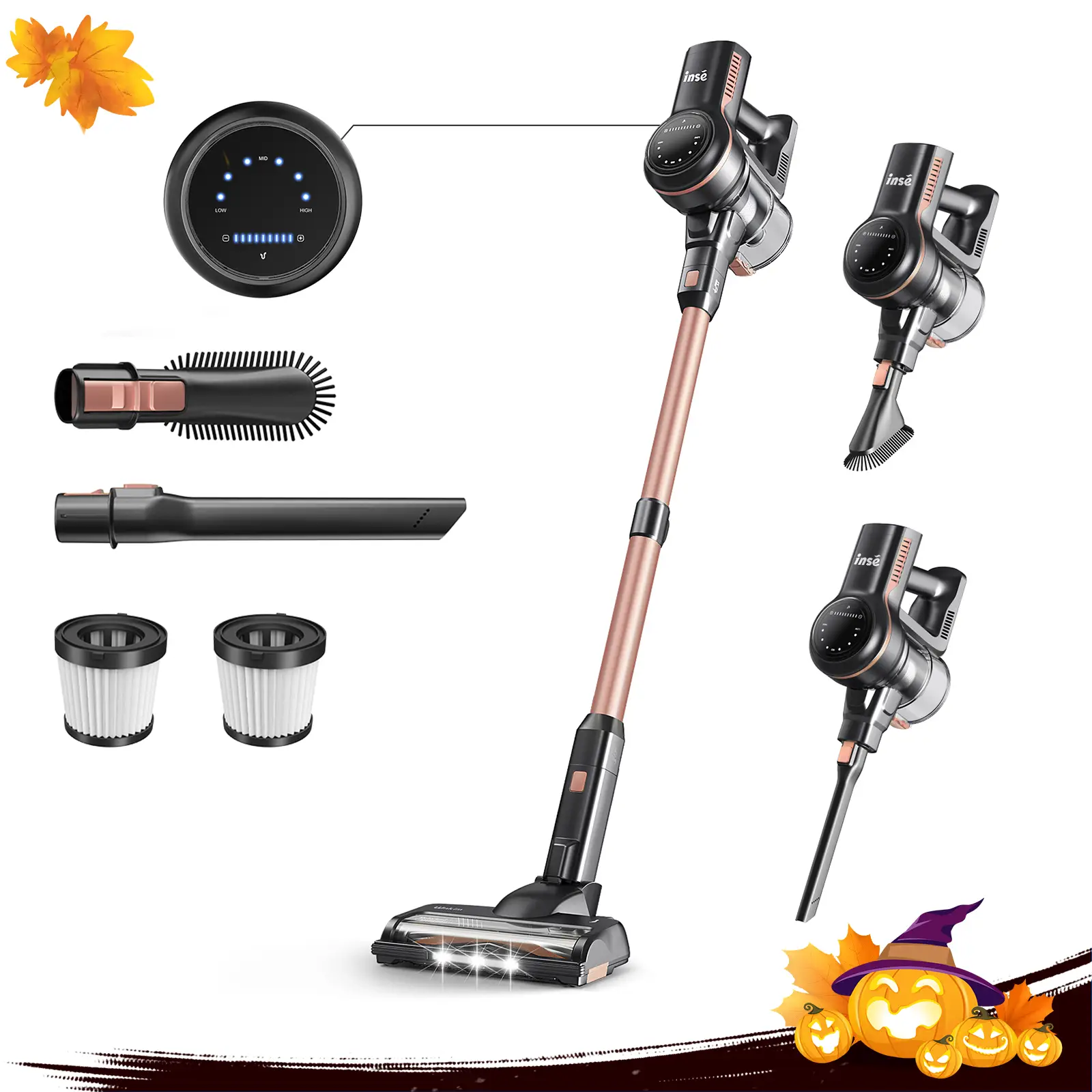 [FallDealsForYou] INSE S7P Cordless Stick Vacuum For Hardfloor Carpet Pet Hair, Rechargeable Vac with LED Screen, Self-Stand, 26Kpa Strong Suction