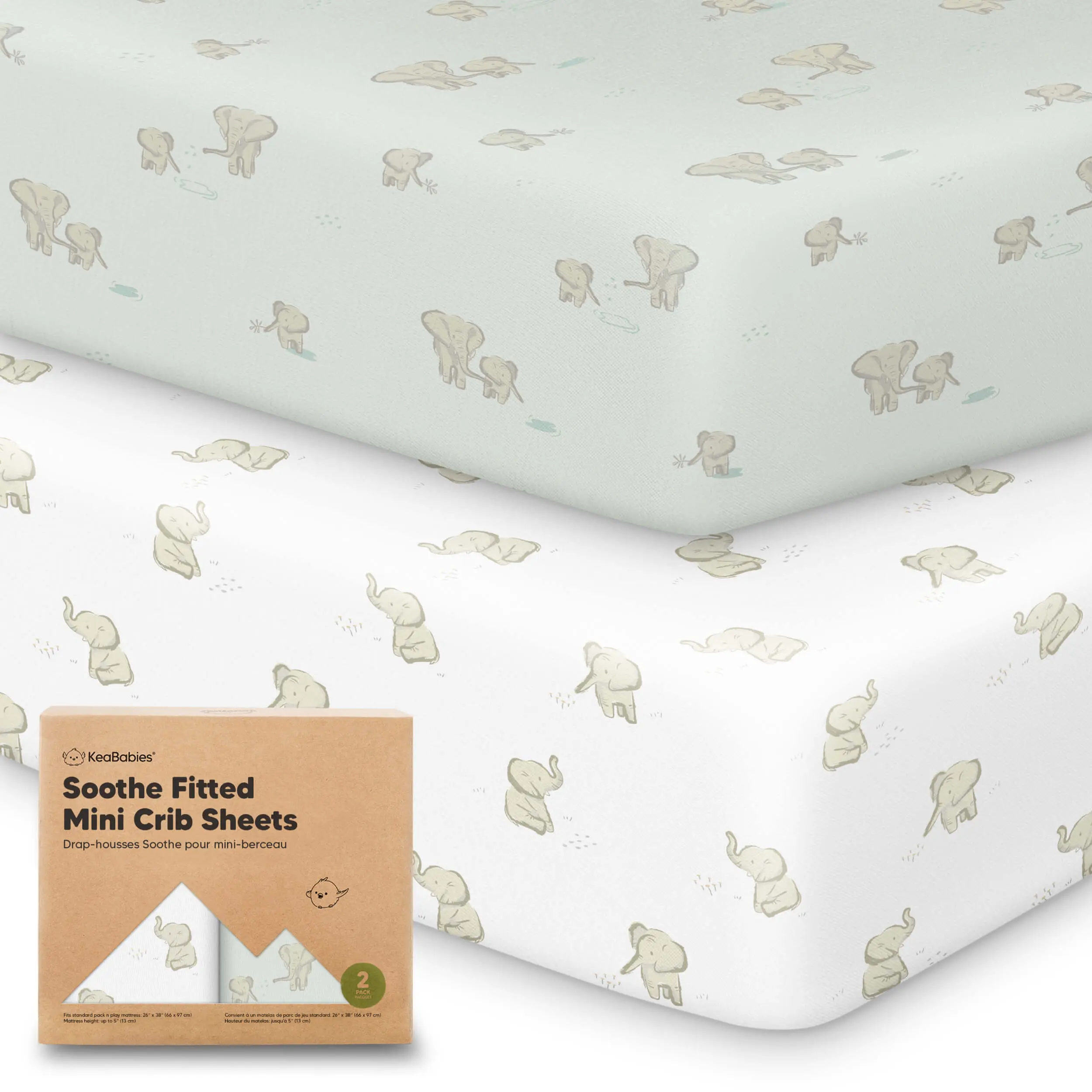 2-Pack Mini Crib Sheets Fitted, 38x26 Pack N Play Mattress Sheets | Organic Cotton Sheets for Pack and Play Mattress, Soft, Breathable Playard Bedding Sheet, Mini Toddler Bed Cover, Boys, Girls