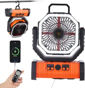 DEEOEERechargeable Fan,Operated Camping Battery Powered Fan with Hook&Bright LED Light,Remote Control Timer Auto Oscillation Cordless Outdoor for Power Outage,Picnic,Barbecue,Fishing,Travel,Jobsite,Home outdoorfun