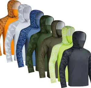 【RODEEL】915 Sun Hoodie Shirts w/ Mask Neck Gaiter Men UPF 50+ UV Protection Long Sleeve Lightweight Quick Dry Moisture Wicking Breathable Cooling Athletic Activewear for Outdoor Fishing Boating Hiking Cycling Roofing Construction Tree Service summervibes