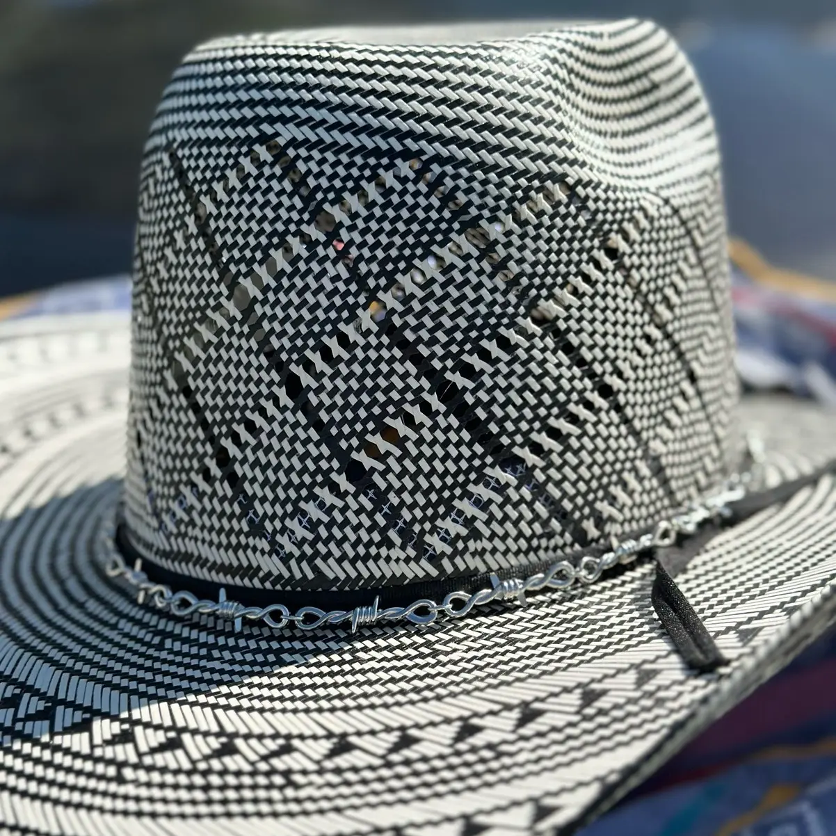 Barbed wire hatband silver gold turquoise