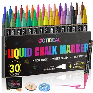 GOTIDEAL Chalk  Markers for Blackboard, Chalkboard, Window, Bistro, Car Glass, Board, Wall Calendar (30 Pack, 1mm Reversible Tip) - Wet Wipe Erasable Liquid Chalk Pens | Chalkboard Markers Erasable