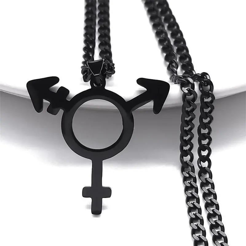 Transgender Necklace for Women Men Stainless Steel Black Color Male Female Symbol Triangle Pendant Necklace Jewelry N1463S06