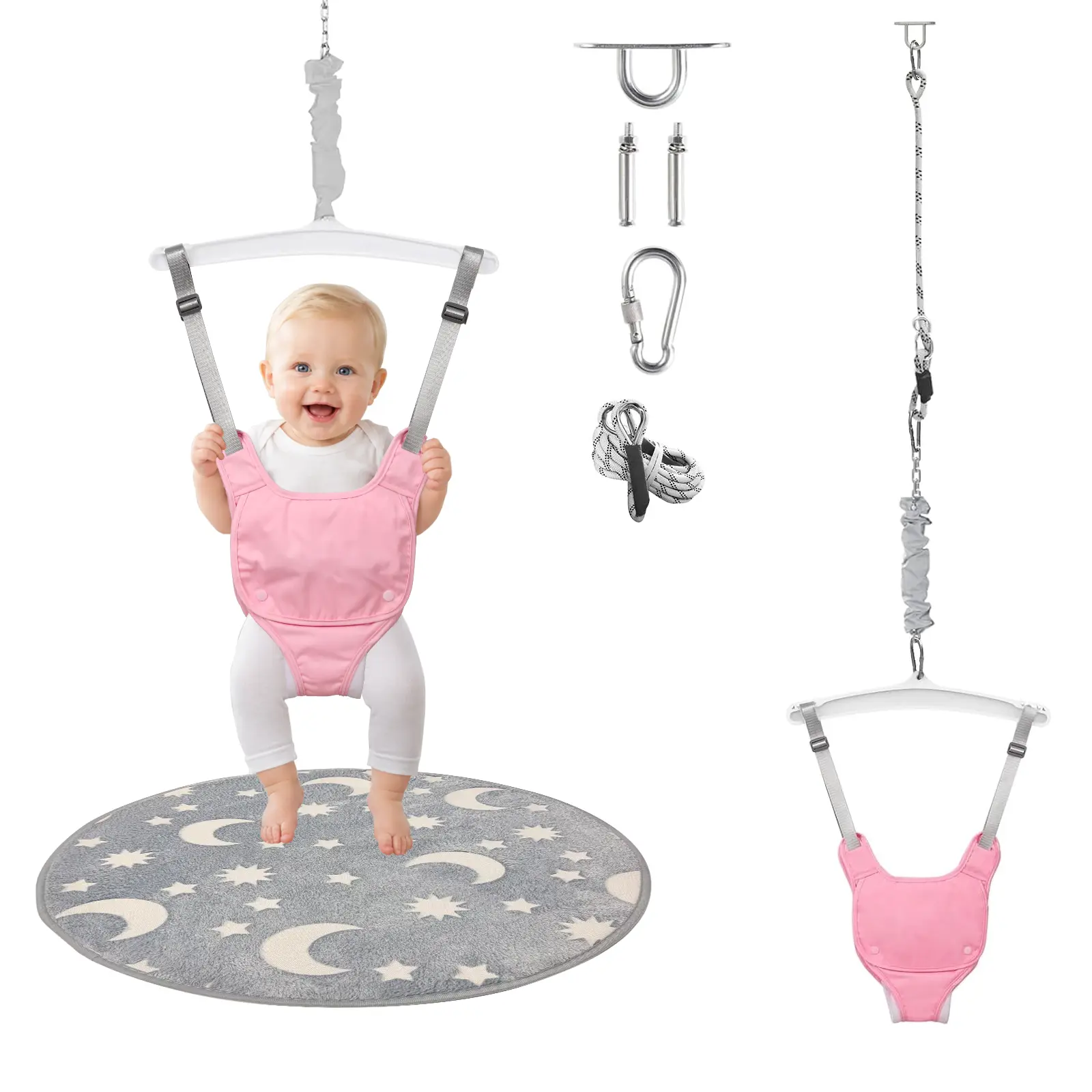 Baby Jumper with a Ceiling Hook for Infant & Toddlers with Adjustable Chain, Bouncers for Indoor/Outdoor, Baby Doorway Jumper with Soft Rug #tiktokshopsummersale