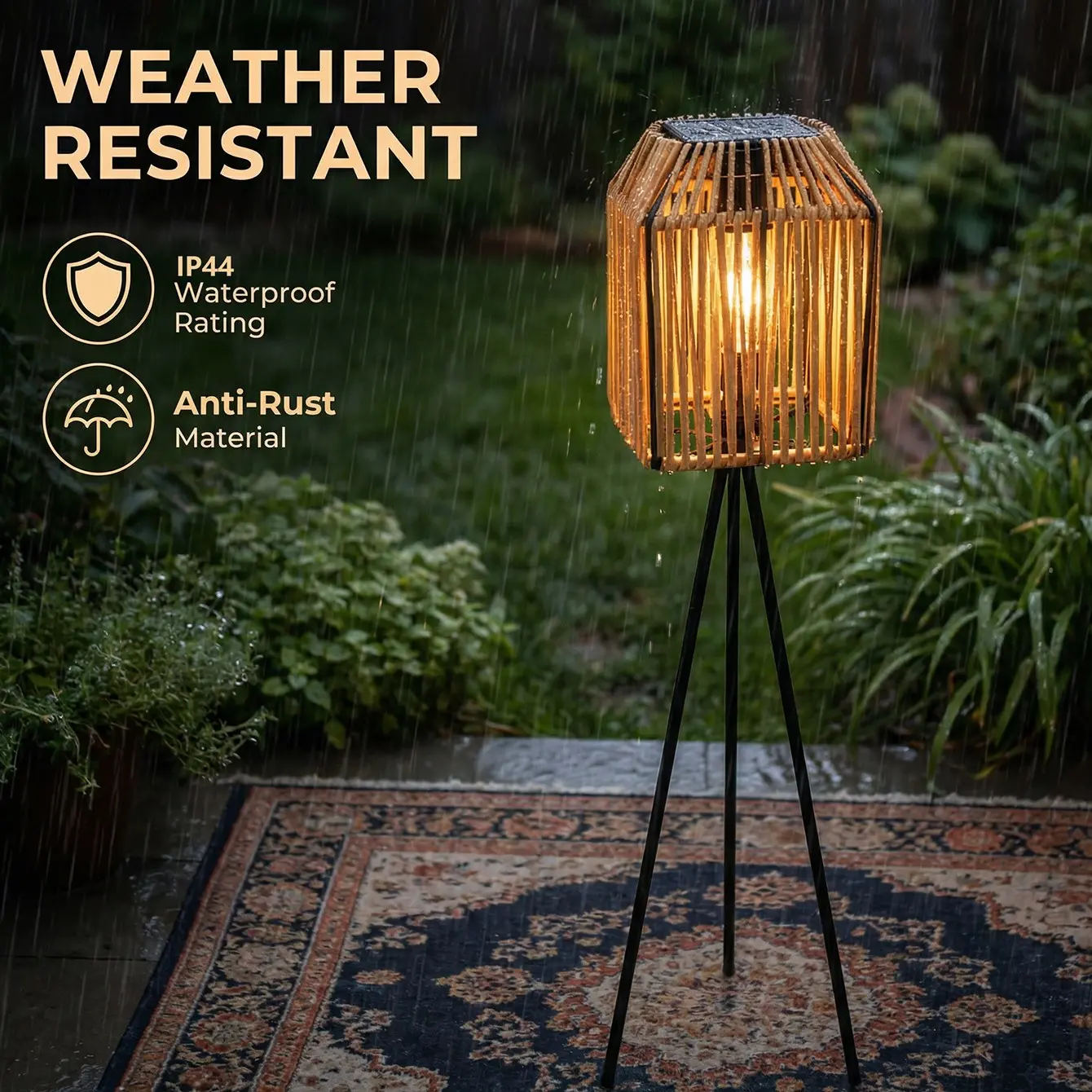 Bohemian Style Solar Floor Lamp, Ip44 Waterproof Outdoor Wicker Light, Perfect for Patio and Garden Decor, Durable and Energy Efficient, Solar Outdoor Lights, Yard Lighting