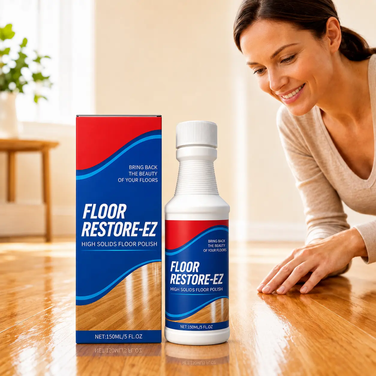 150ml Floor Polish & Shine, High-Solids Floor Restorer for Wood, Laminate & Vinyl Floors, Helps Refresh Gloss & Protect Surface, Home Floor Care for Everyday Use