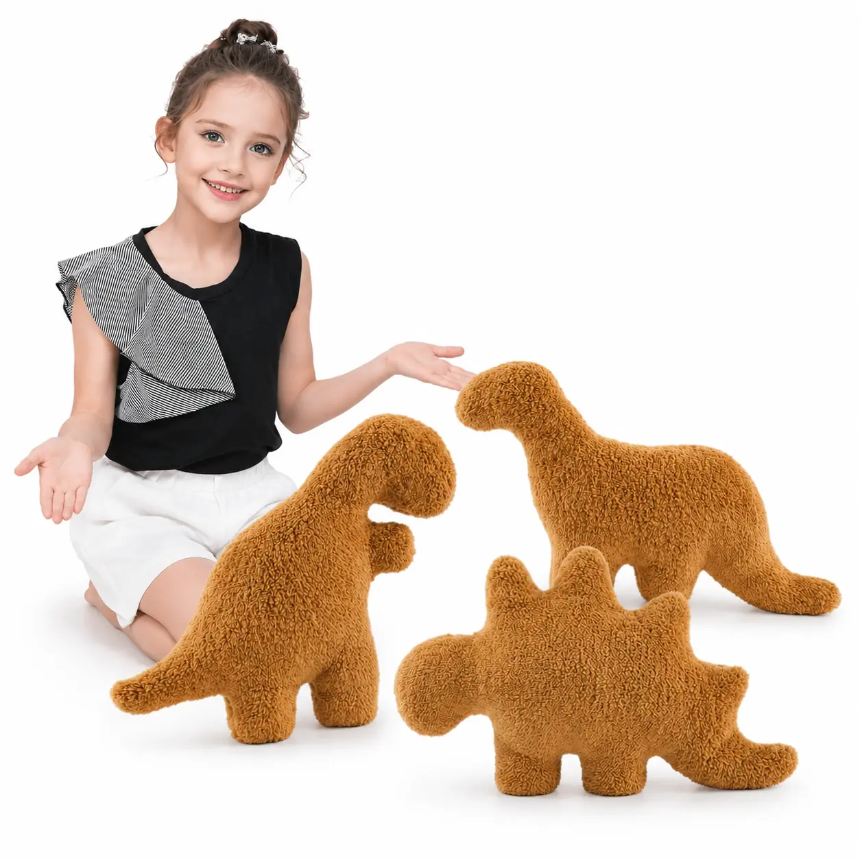 CHUBBYJOY Dino Nugget Plush Pillow - 11in/20in Cute Brown PP Cotton Stuffed Toy, Animal Fabric & Character Stuffed Toys, Huggable Kids Bedroom Decor & Birthday Gift, Animal Fabric Stuffed Toys