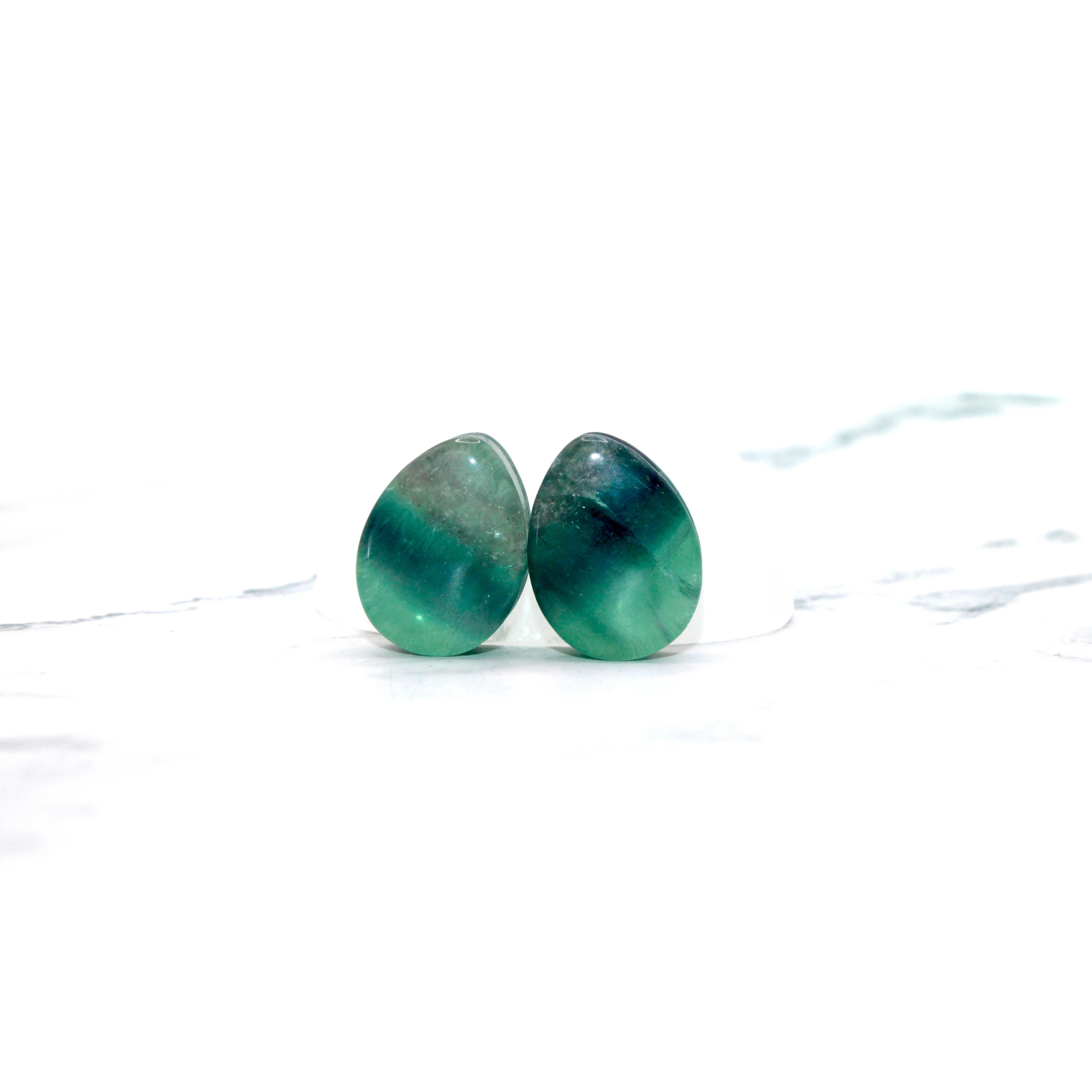 Rainbow Fluorite Teardrop Stone for Gauged Ears