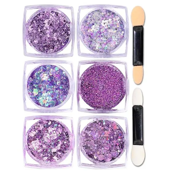 Halloween Fall 6 PCS Body Gliiter Purple Face Glitters Gel Multi, Women Body Makeup Accessories Chunky Sparkling Hair Glitter Gel Rave Festival Makeup Concert Party