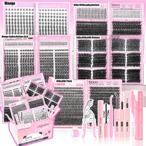 2168pcs YIDUO Lash Cluster Kit Gift Set Volume Manga&40D&60D&80D&100D with Spiky Bottom Lashes Extension Kit 10-20mm D Curl wispy False Eyelash With Double-ended Eyebrow Pencil | Waterproof Eyeliner | Eyelash Curler | DIY Lash Kit