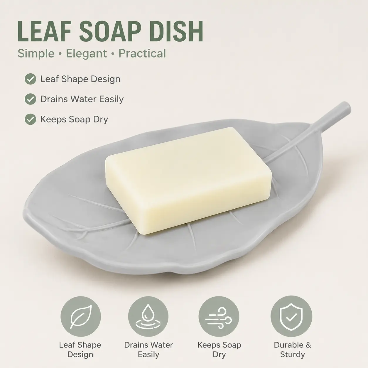 Leaf Silhouette Soap Dish - 1-Piece Multifunctional Bar Soap Holder with Water-Draining Design, Home Decor for Bathroom and Kitchen Countertops Daily Use