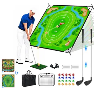 【New Arrival】Golf Chipping Game Set with Adjustable Target Net, Portable Backyard Golf Practice Trainer for Indoor Outdoor Family Competition