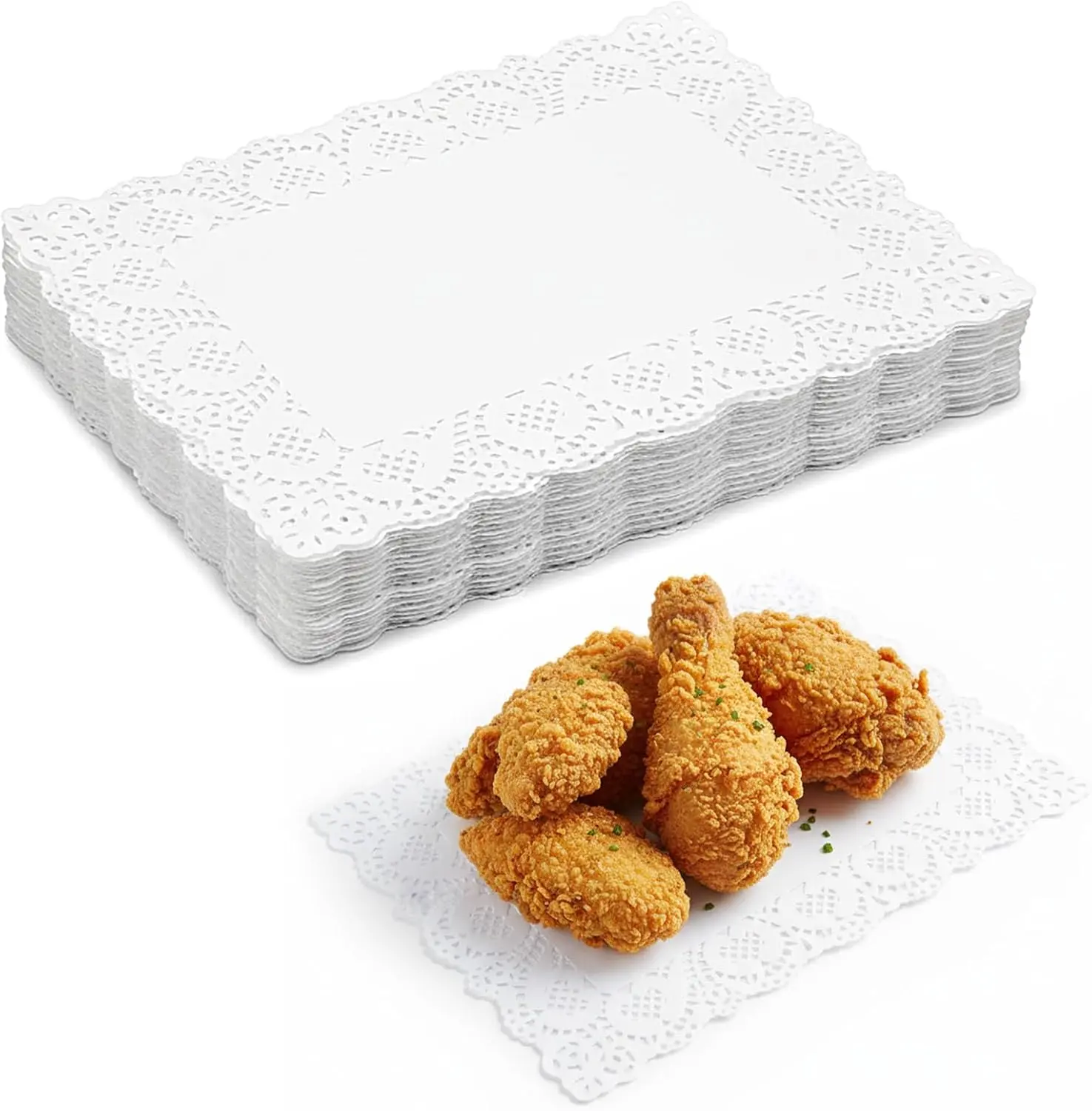 300-Pack 14x10 White Rectangle Lace Doilies – Disposable Paper Placemats for Wedding, Cake, Dessert & Party Table Decor