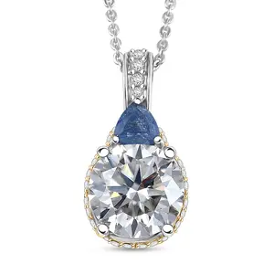 Heart and Arrow Cut Moissanite and Masoala Sapphire D 4.70 ctw Pendant Necklace in 18K Vermeil Yellow Gold and Rhodium Over Sterling Silver 20 Inches Christmas Gifts