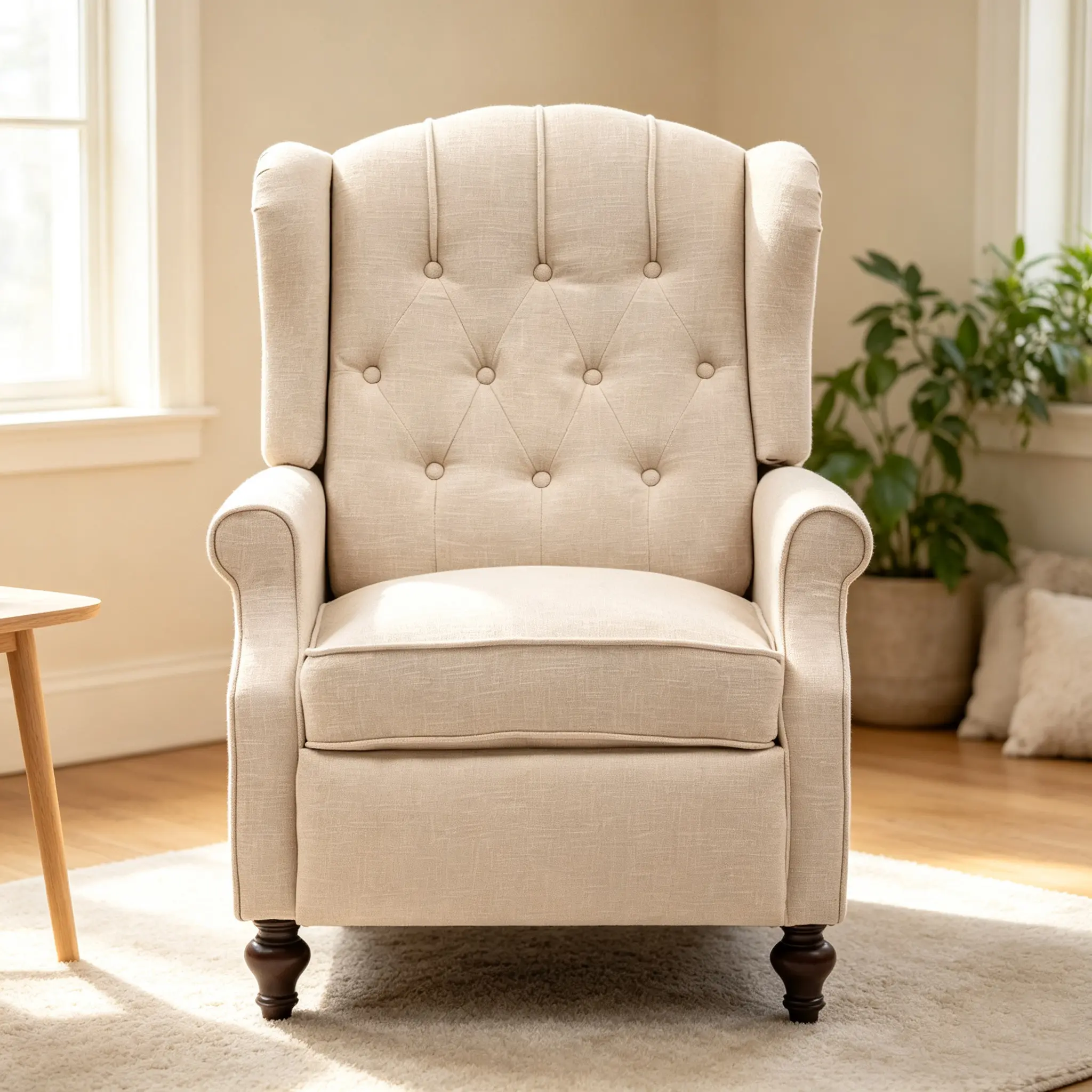 STHOUYN Mid Century Wingback Pushback Recliner Chair - Tufted Back, Massage+Heat, Rivet Arms, Solid Wood Legs for Living Room, Bedroom - Space-Saving Indoor Furniture