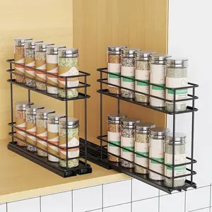Pull Out  Rack Organizer for Cabinet, Slide Out Spice Racks, Easy to Install Spice Cabinet Organizers, 2.75''Wx10.35''Dx8.26''H, 2 Drawer 2 Tiers