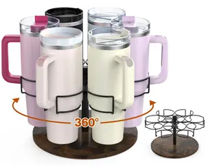 Water Bottle Organizer for Stanley 40 oz, Rotating Stanley Cup Organizer Holder, Tumbler Organizer Holder, Stanley Cup Accessories, Easy to Install, Vintage Brown（Patented Product）