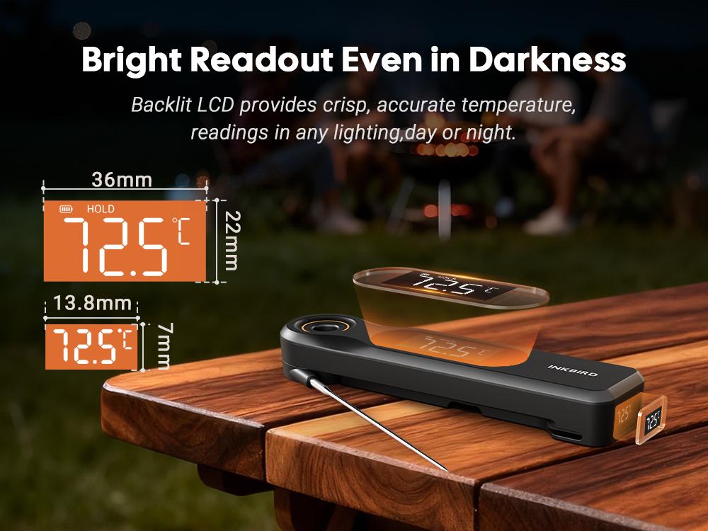 Mothersdaygift-INKBIRD dual-screen display 0.5-second rechargeable instant-reading meat thermometer, suitable for cooking and barbecuing; professional-grade 1.8-millimeter ultra-fine probe, IP65 level waterproof kitchen thermometer, Gill Smoker