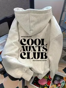 Women's Cool Aunt Club Graphic Hoodie, Casual Print Hoodie, Casual Loose-Fitting Pullover with Drawstring Pocket, Fall & Winter Fashion Sweatshirt, Womenswear