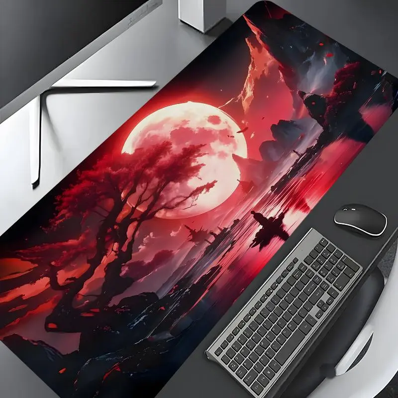 Mystical Red Moon Oriental Large Gaming Mousepad,Aesthetic Design Desktop Decoration Pad,Desktop Accessory,Computer Mouse Pad,Washable Rubber Pad Non-Slip Lock Edge Multi-Size Mouse Pad Suitable For Home Office,Good Gift for Family and Friends