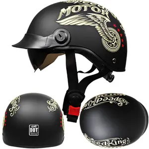 Foreign Trade ZXC Retro Half Helmet for Men and Women, Lightweight Scooter Helmet with Internal Mirror, Safety Helmet Reflective Hard Hat Visor