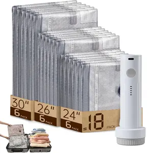 【2025 Upgraded version】Cordless Travel Vacuum Storage Bag Set – 18-Pack Compression Bags for Carry-On Suitcases – 140L/Min Powerful Air Removal – USB Rechargeable Handheld Pump with Built-In Battery – Space Saver for Clothes & Packing，waterproof, reusable