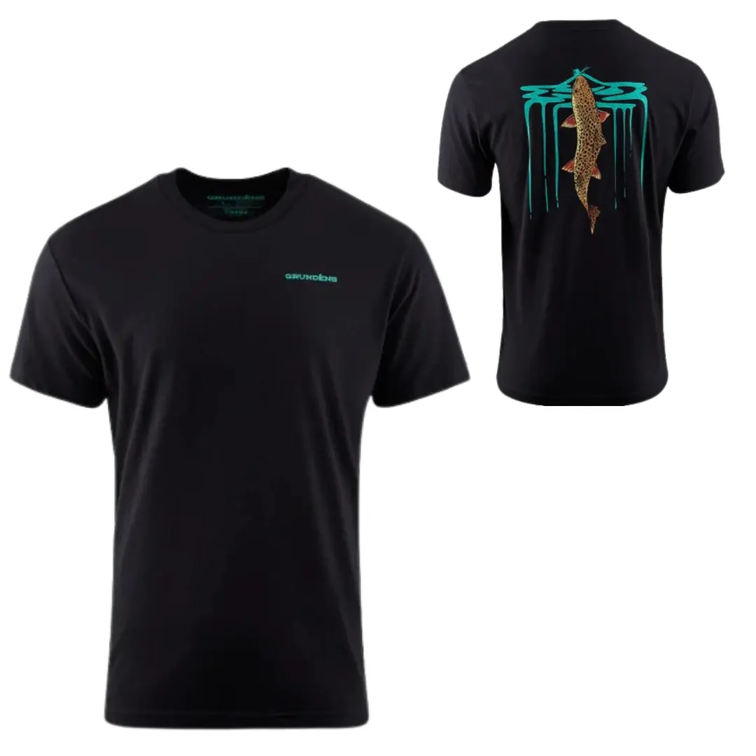 Grundéns Trout Run Oversize T-Shirt, Back Graphic Fishing Tee with Splashing Stream Art and Upstream Fish Print, Outdoor Performance Shirt for Anglers and River Chasers, Relaxed Fit Shirt for Nature Lovers, Ideal Gift for Fishing Enthusiasts
