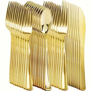 30/10Pcs Golden Disposable Cutlery Set, Heavy Duty Gold Plastic Utensils, Elegant Disposable Tableware for Weddings, Birthdays, Parties, Catering, Outdoor Events, No Cleanup Party Supplies