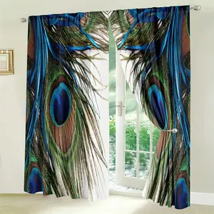 2 pieces of peacock feather curtains, suitable for living room, vintage fashion bedroom window decoration, modern style home decoration curtains, bedroom curtains, bathroom shower curtains, curtains, curtains, living room curtains, curtains
