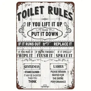 Funny Toilet Rules Tin Sign, Humorous Bathroom Decor, Durable Metal Material, Perfect Gift for Restrooms & Bars