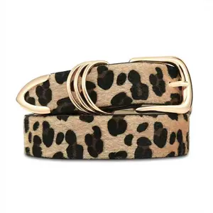 Risantry Women's Leopard Print Belt with Gold Buckle - Polished Statement Belt for Jeans, Dresses & Everyday Style