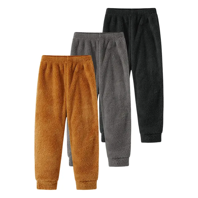 3-piece boys' autumn and winter fashion fleece sweatpants children's elastic waist solid color warm pants Halloween Outfit Great Gift Option