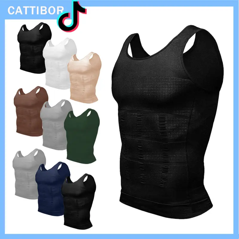 CATTIBOR 3 Pack Men Round Neck Compression Tank Top,Men Shaping Vest,Men Sleeveless Shirt Shapewear,Men GYM Workout  Fitness Shirts Tank Tops Shirts Menswear & Underwear,Men's Underwear For All Seasons
