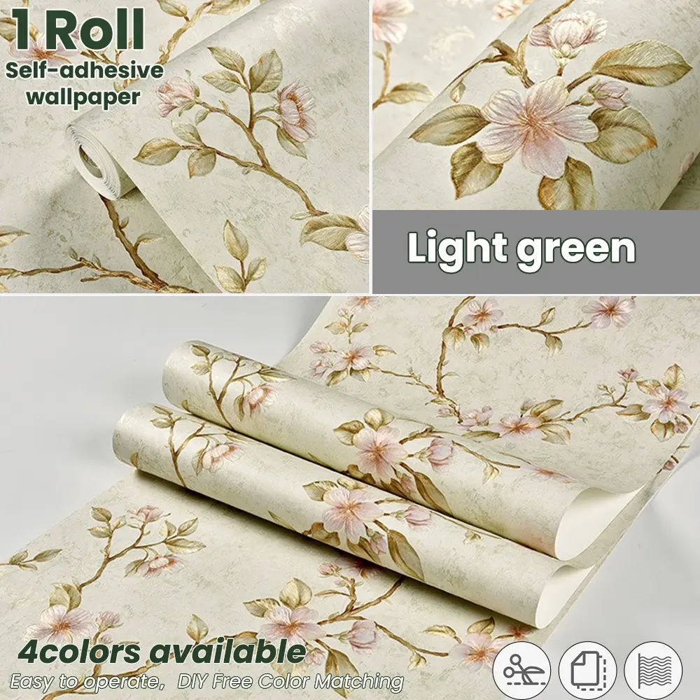 American Floral Style Wallpaper Peel & Stick, 3D Texture, Retro Vintage Self-Adhesive Wall Paper, Fast Covering DIY Creative Decor