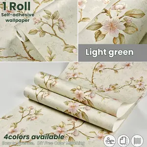American Floral Style Wallpaper Peel & Stick, 3D Texture, Retro Vintage Self-Adhesive Wall Paper, Fast Covering DIY Creative Decor