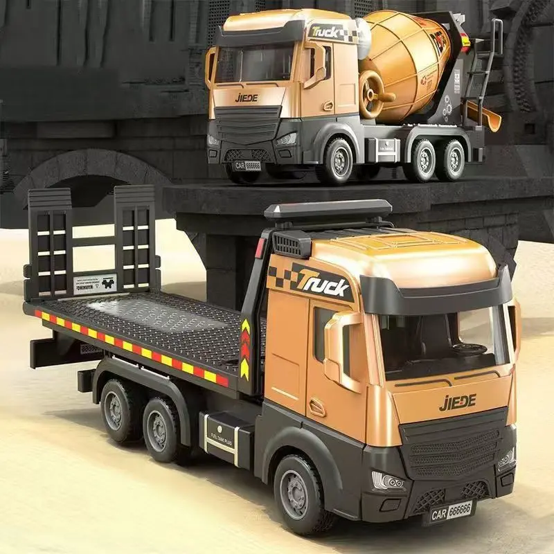 Alloy Flatbed Tow Truck Toy, Multi-Jointed Moveable Engineering Car, Friction Powered Transport Trailer, Realistic Rescue Roadside Assistance Model, Rescue Vehicle Model