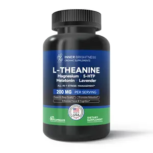 L-Theanine, Inner Brightness L Theanine 200mg, Magnesium, 5-HTP & Melatonin - 60 Capsules, for Sleep, Focus, Relaxation & Mood - Non-GMO & Gluten-Free theanine  supplement