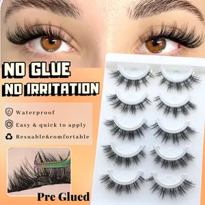 Self-Adhesive False Eyelashes No Glue Needed Pre-Curled Reusable Natural Voluminous Easy to Wear Gift Strip Beginner Friendly Curly Lashes