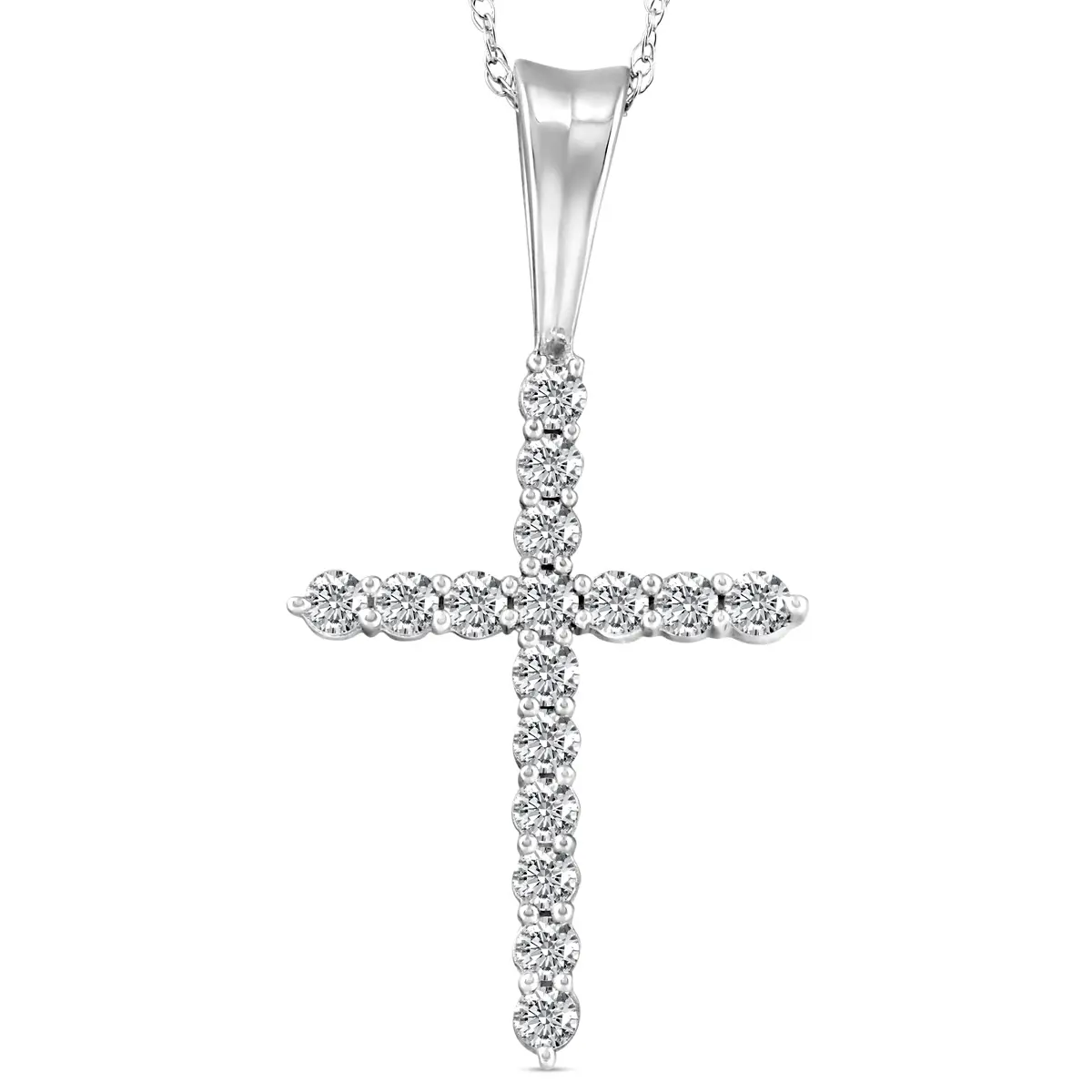 1/2 Ct Diamond Cross Pendant Necklace 18" White Gold